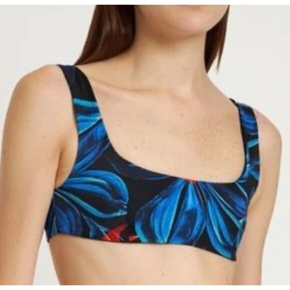 LOUISA BALLOU Scoop Bikini Top In Blue Multi Sz Small New - Picture 1 of 6